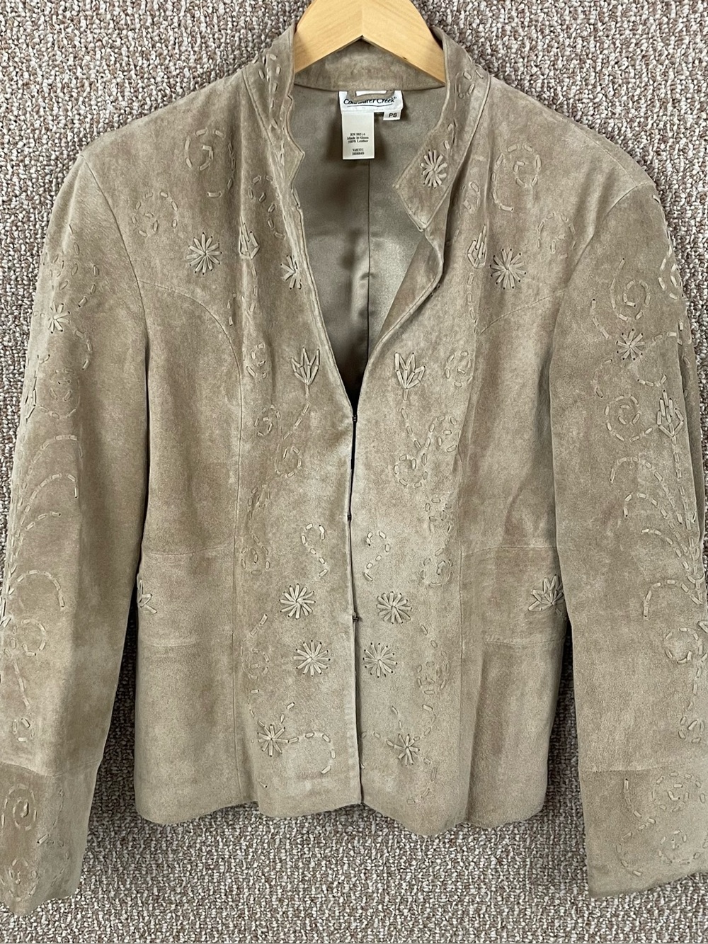 Coldwater Creek Leather Jacket Womens PS Tan Suede Boho Western Embellished R3